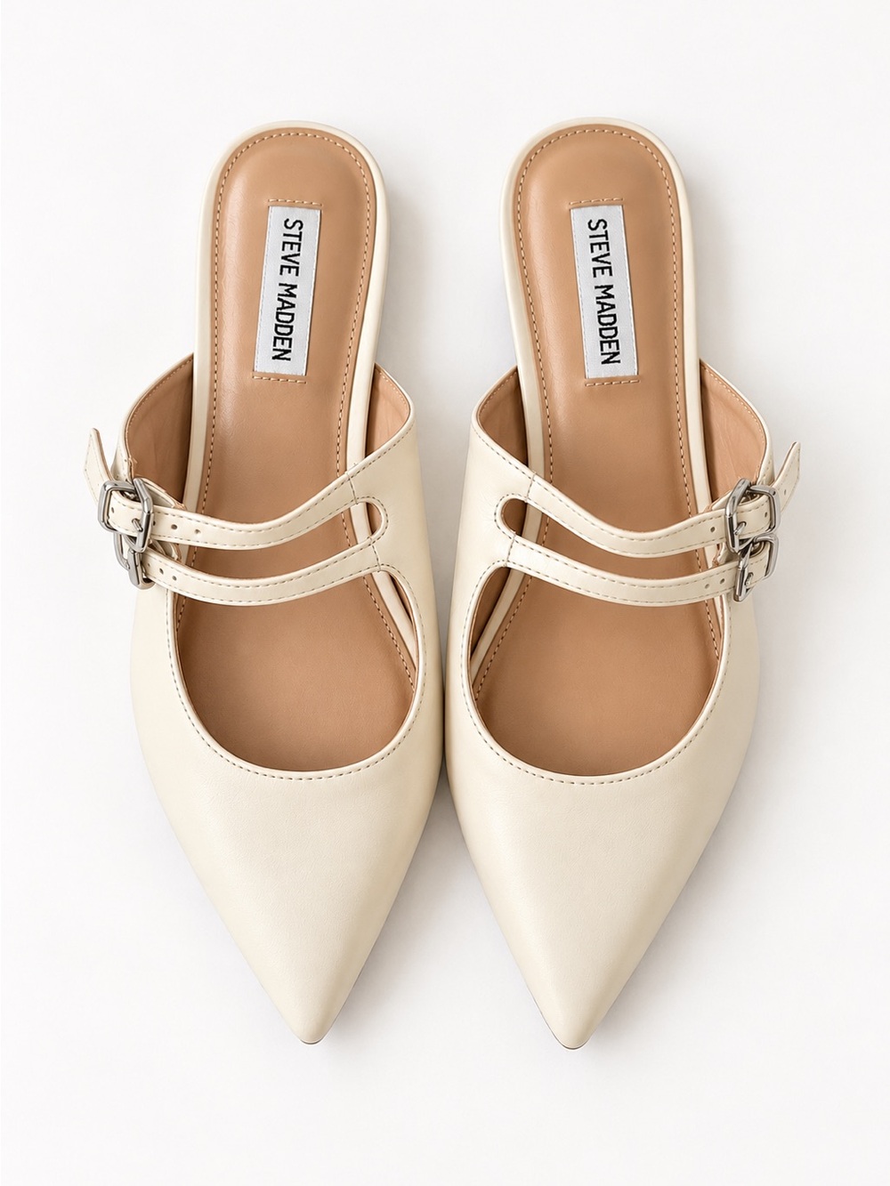 Steve Madden Pointed Toe Cream Mule Flats with Double Strap